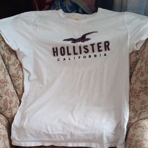 Hollister White Tee with Dark Logo and Seagull